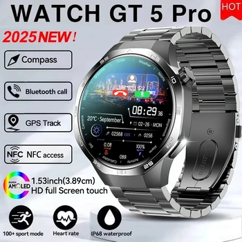 2025 Per HUAWEI GT5 Pro GPS Track Astuto Della Vigilanza Degli Uomini 360*360 AMOLED Schermo NFC BT Chiamata Impermeabile Monitor di Salute Uomo Smartwatch