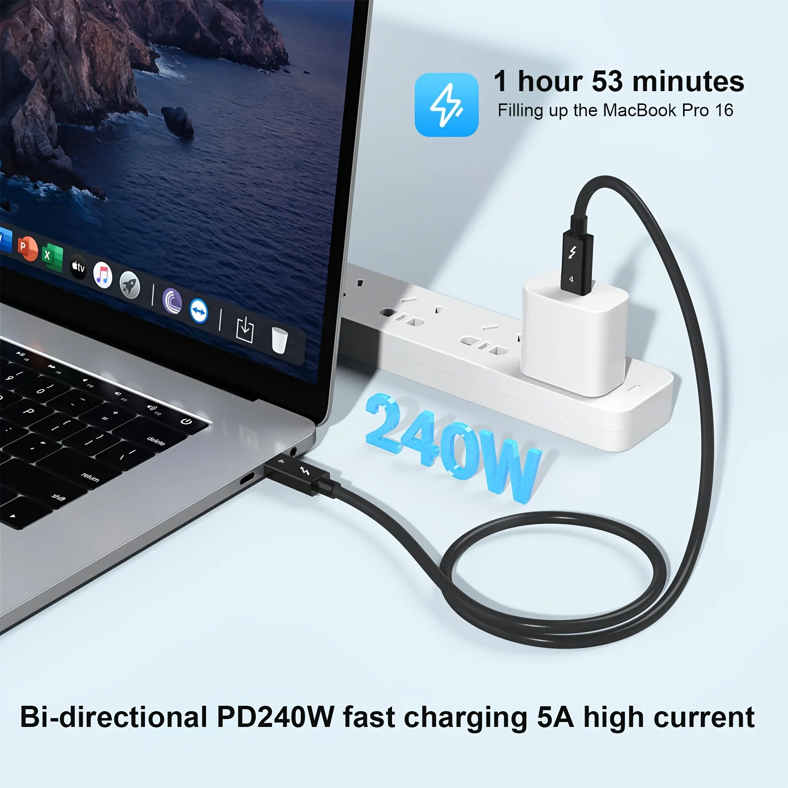 썬더볼트 4 동축 케이블 USB4 타입 C to 타입 C 40Gbps 100W 고속 충전 케이블 2m - 0.5m 맥북, 아이패드, 아이폰, 안드로이드용