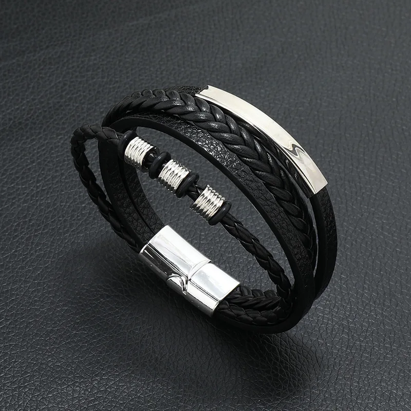 Men Leather Multilayer Bracelet Punk Rock Jewelry
