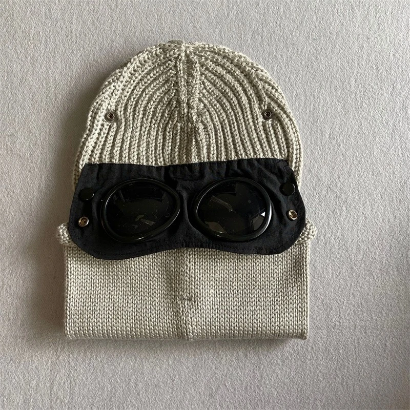 

Winter Unisex CP Cotton Beanies Ribbed Knit Lens Outdoor Keep Warm Hats Street Hip Hop Knitted Ski Mask Caps for Men