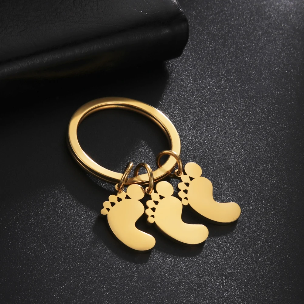 Baby Foot Personalized Keychain Father Mother Kid Gift for Women Men Custom Name Family New Born Stainless Steel Jewelry