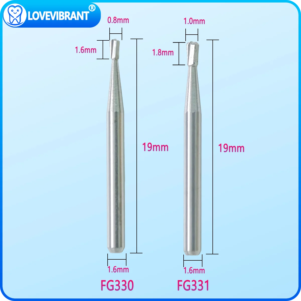 6Pcs/Box Dental Tungsten Carbide Burs Pear Head FG Series FG330 FG331 Dental Drill  For Dental Lab Clinic Shank Diameter 1.6mm