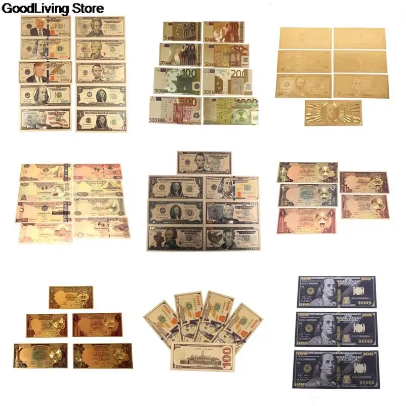 3/4/5/7/8/10pcs fake money EUR Gold Banknotes 24K Gold Fake Paper Money for Collection Euro Banknote Sets 11Style fake money prop toy,gold plated banknote,euro banknote crafts,commemorative banknotes