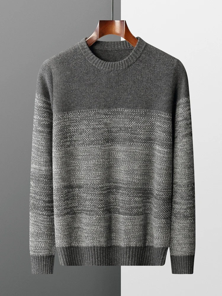 ADDONEE Autumn Winter Men Cashmere Sweater Smart Casual O-neck Pullover Thick Soft Warm Clothing 100% Merino Wool Knitwear Tops 3