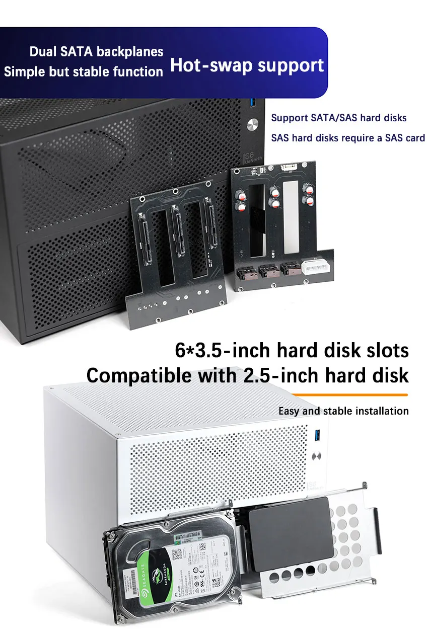 UE-S6 six-slot NAS chassis itx motherboard DIY desktop storage server small case