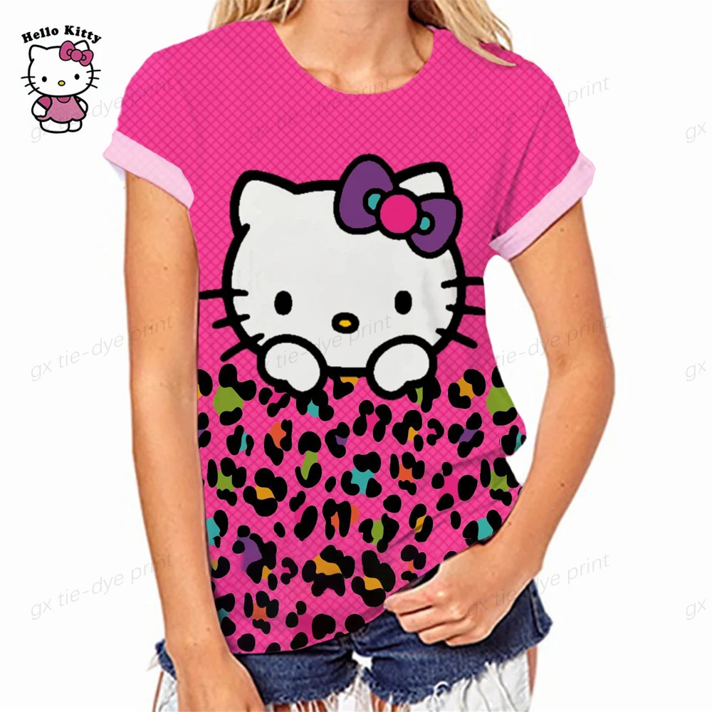 

Elegant women t-shirt summer short-sleeved t-shirt women loose temperament Hello Kitty Print top women