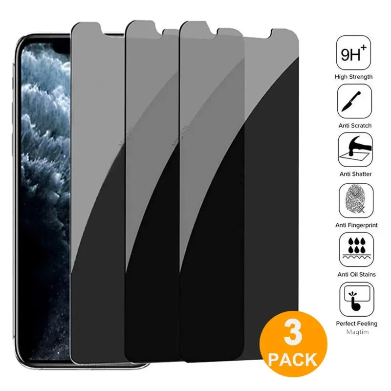 1-3Pcs Privacy Tempered Glass For iPhone 11 12 13 14 Pro XS Max XR Protective Film For iPhone 12mini 7 8 15 Plus Anti-spy Glass
