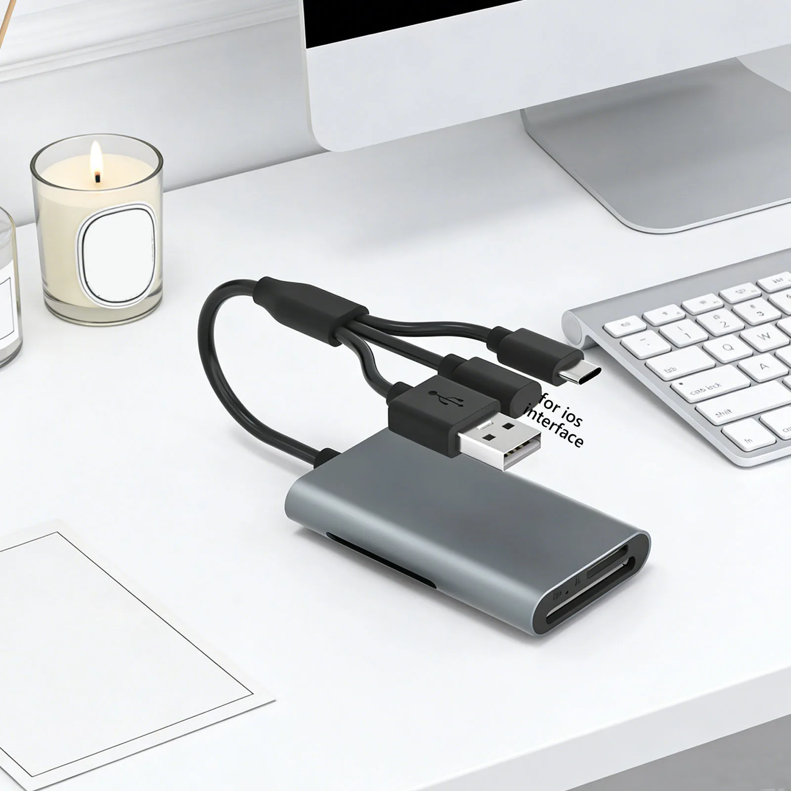 라이트닝/USB-C/USB-A 포트가 있는 4 in 1 SD 카드 리더기 메모리 스틱 프로 듀오 어댑터 플러그 앤 플레이(안드로이드 아이폰 윈도우용)