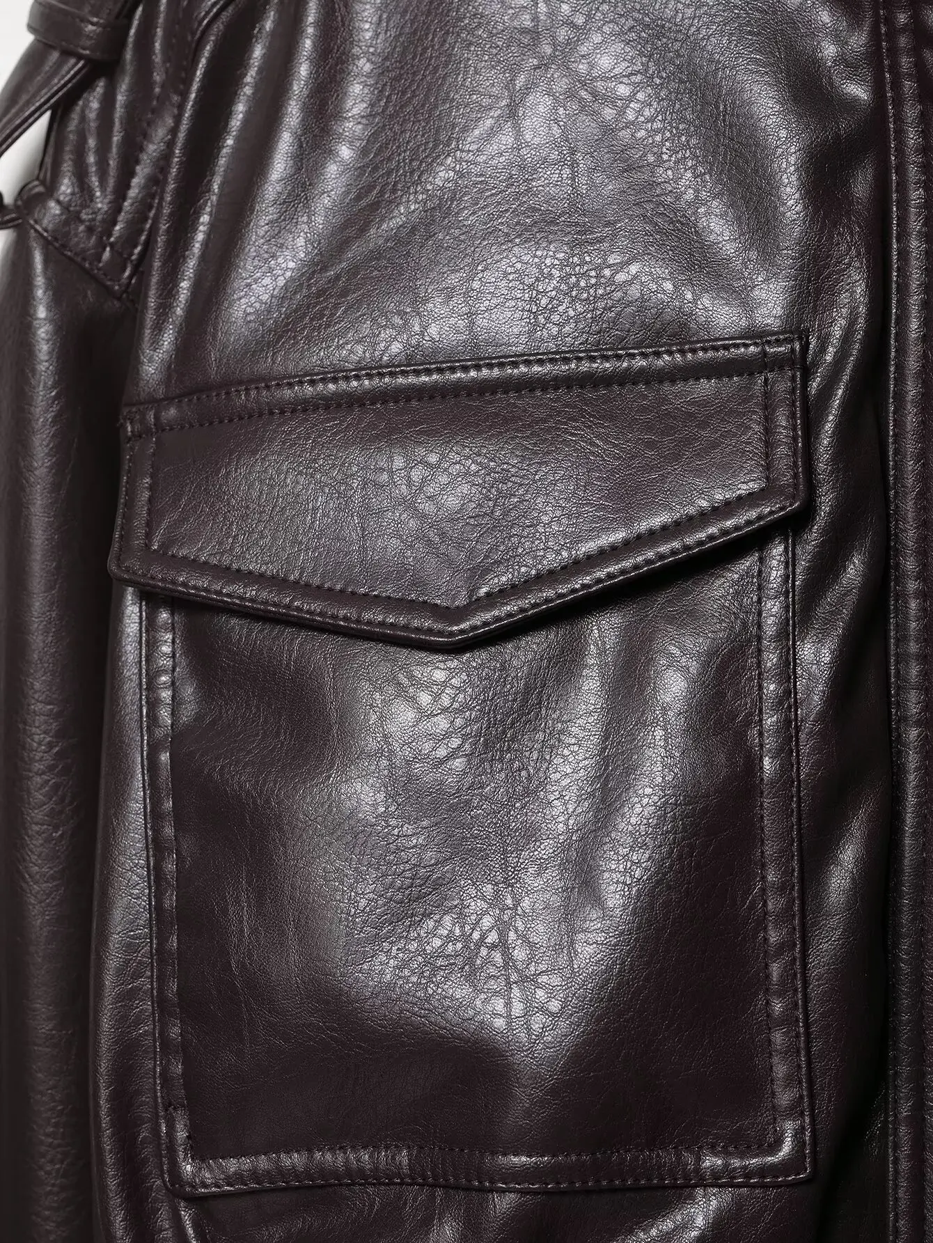 Women's Large Pockets Leather Shortjacket Coat Turn-Down Collar Long Sleeve Zipper Coats Autumn Winter Ladies Casual Streetwear