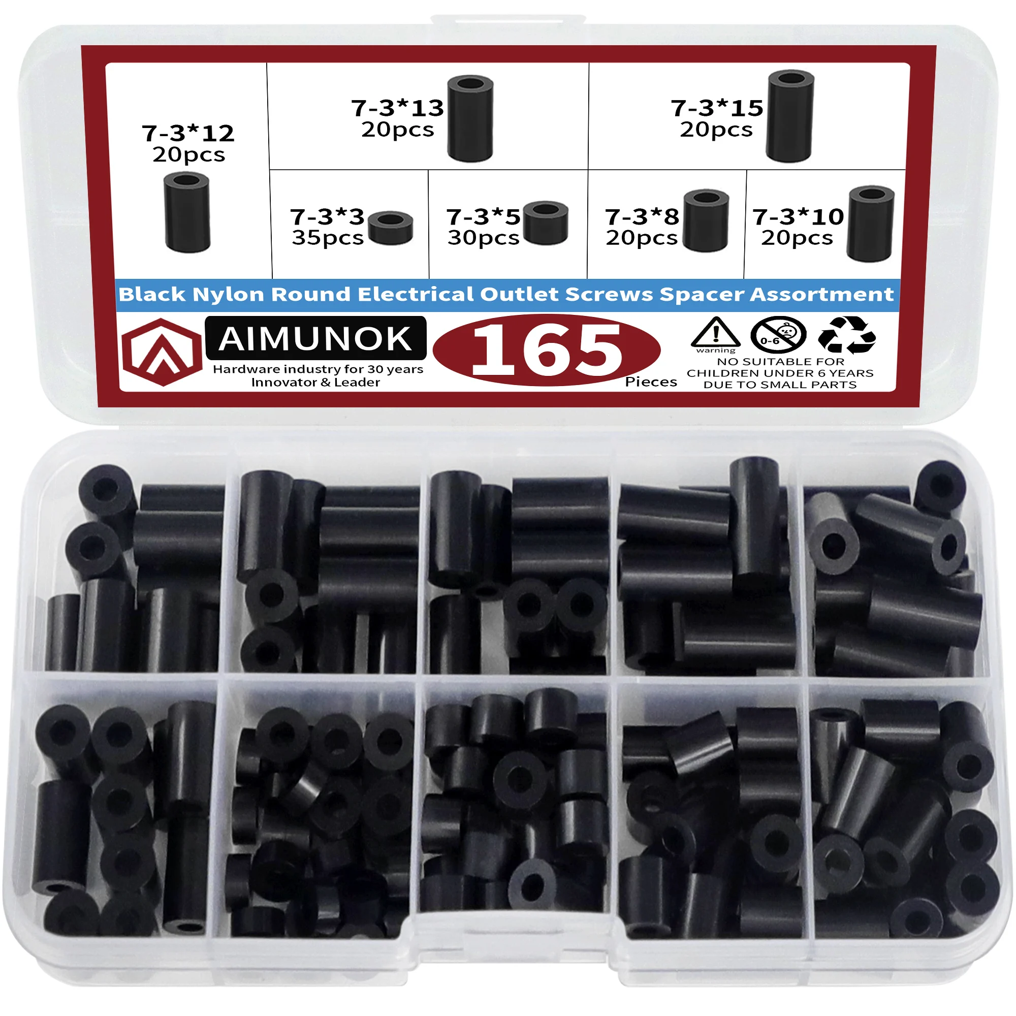 Kit 165 pièces entretoises rondes nylon noir M6 - AIMUNOK