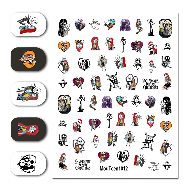 4Pcs Mickey Princess Water Nail Sticker Stitch Nail Decal Nightmare Before Christmas Sticker 3.15inch*4.13inch #1011-1014