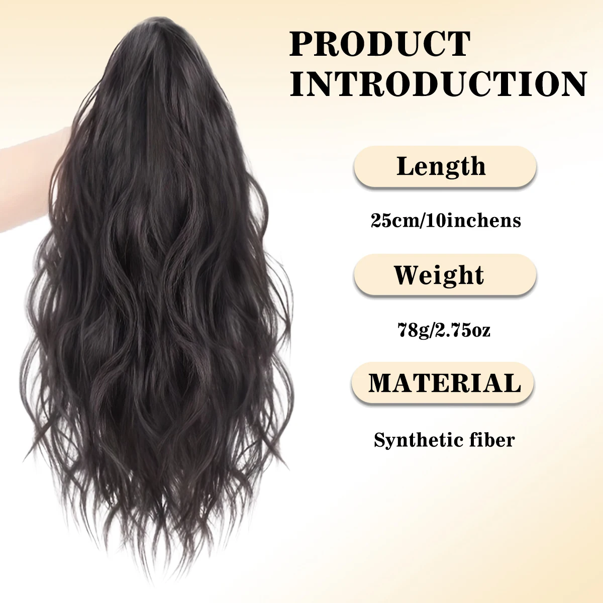 10-inch synthetic wave clip ponytail wig women's ponytail extension fake ponytail natural black heat-resistant