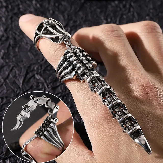 Gothic Punk Ring Rock Scroll Joint Armor Knuckle Metal Full Finger