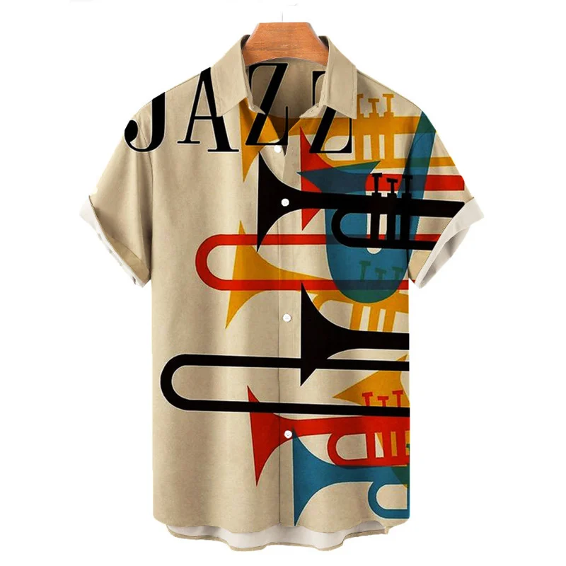 2022 Oversized Fashion Men's Shirts Music Flare Print Short Sleeves Camisa Masculina Designer Plus Size 5XL 6XL Casual Camisa Ma