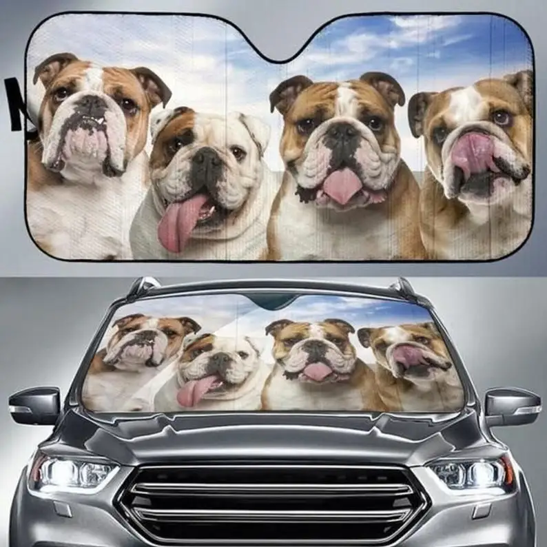 

Bulldog Face Auto Sun Shade Bulldog Family Lovers Dog Dad Gift Windshield Sunshade Oxford Cloth Puppy Car Sunshade Gift