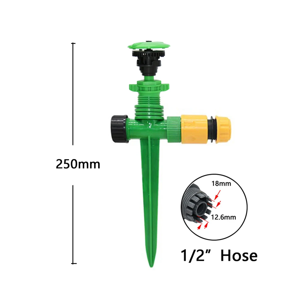 Garden Irrigation Sprinkler 360 Degrees Auto-rotate Nozzle Agricultural Garden Watering With 1/2" Plastic Spike Support