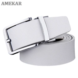 Cowhide Designer Luxury Belt Men Male Waist Strap Leather Pin Buckle White Genuine Leather Belts For Men Pants Band Ceinture