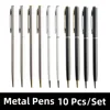 10 Pcs/Set Metal Ballpoint Pens Stainless Steel Pen 0.7mm Blue Black Ink Rotating Style Ball Pens Stationery For School  Supplie 1