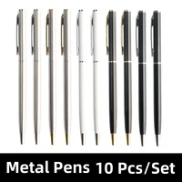 10 Pcs/Set Metal Ballpoint Pens Stainless Steel Pen 0.7mm Blue Black Ink Rotating Style Ball Pens Stationery For School  Supplie 1