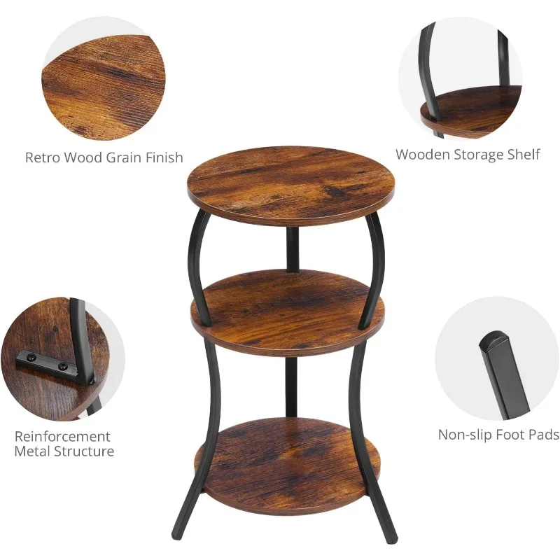 Small Round Side Table, 3-Tier Slim Waist Circular End Table with Storage Shelf, Compact Tea Sofa Table, 5