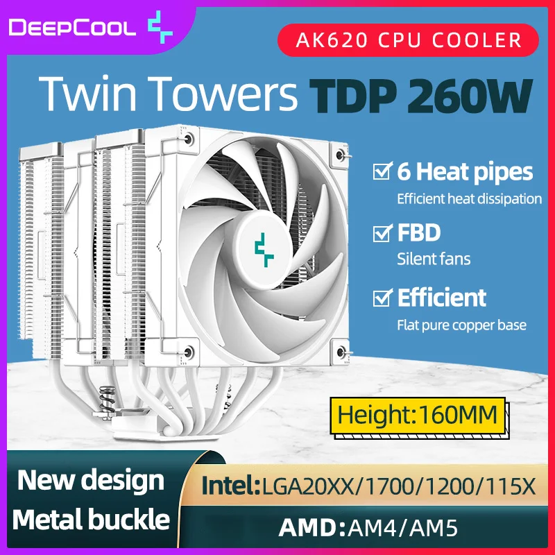 Deepcool Ak620 6 Heatpipes Cpu Air Cooler Twin Towers Radiatore Di Raffreddamento Per Intel 12Th Generation Lga1700 2011 115X 1200 Am4 Am5