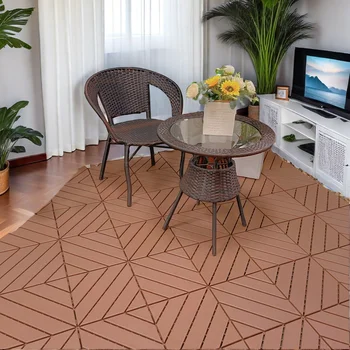 27 Pack Wood grain Interlocking Patio Deck Tiles- 12x12 Inch, Easy Install for Poolside, Balcony, Backyard-Durable Polypropylene 3