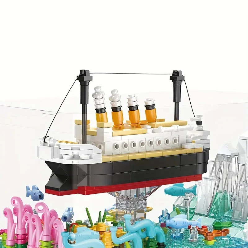 579pcs Micro Mini Building Blocks Set Toy Ship Model Building Bricks with Light 3D Puzzle Sets DIY Educational Toys Assembly Toy