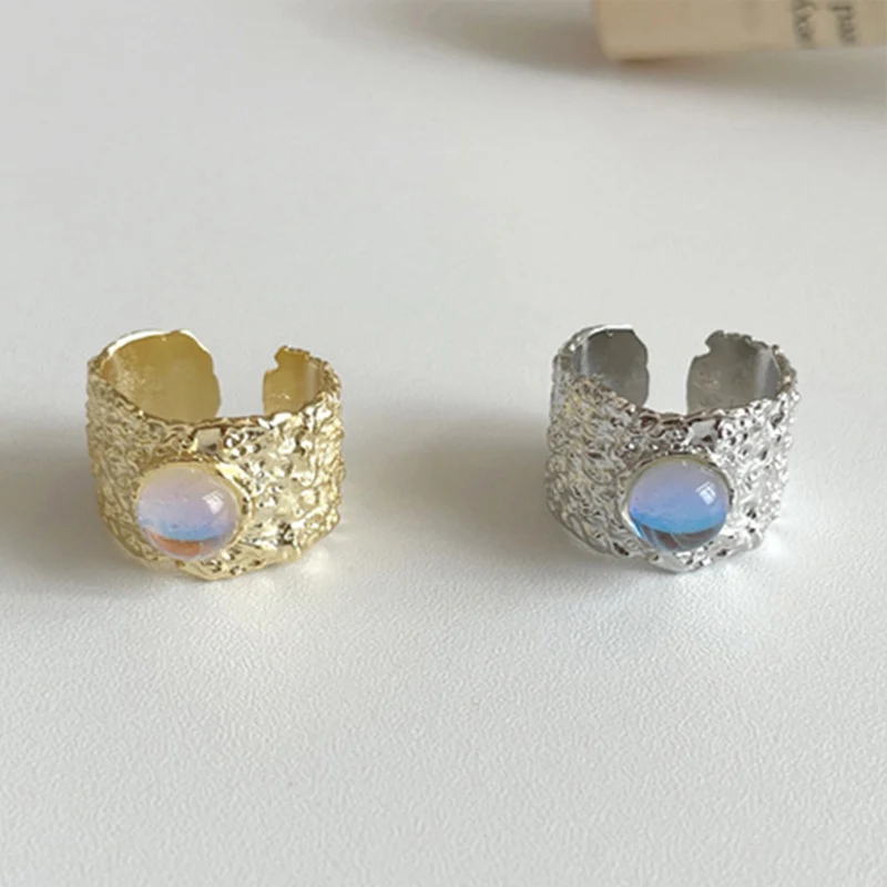 

Vintage Wave Rings Moon Stone 925 Sterling Silver Fine Jewelry for Women Men Lover Couple Wedding Engagement Party Gift