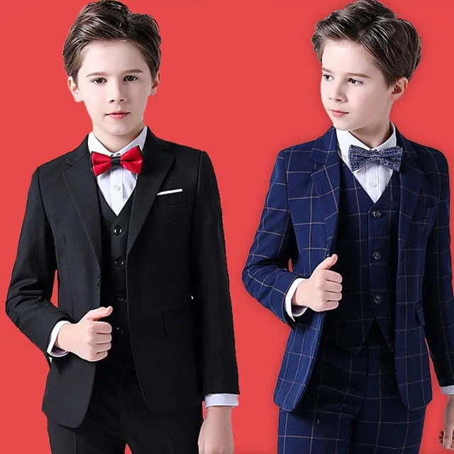 

Boys Plaid Vest Set Plaid Wedding Suit Teenager Kid Formal Tuxedo Bowtie Dress Children Blazer Party Performance Costume