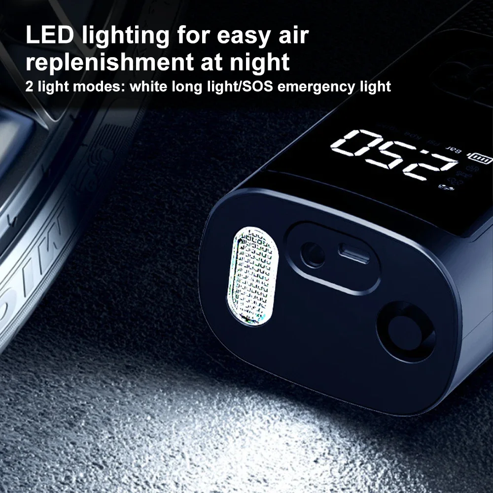 Car Tire Inflator Portable Air Compressor Rechargeable 4500mAh Batteries LCD Display Electric Tire Pump With LCD Display