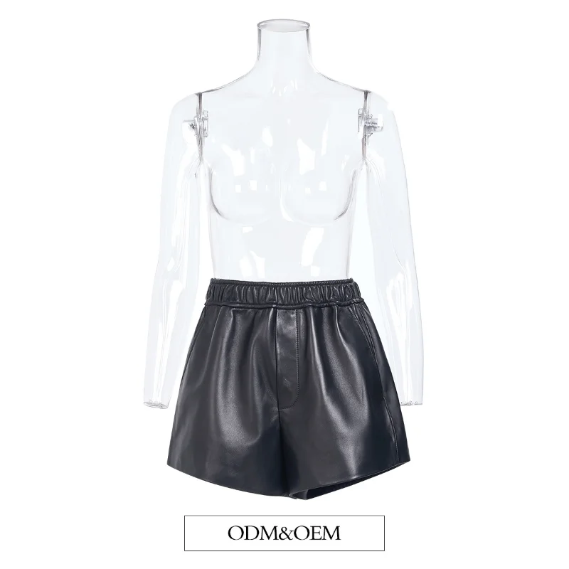 

Sheepskin Leather Pants Women High-waist Wide-leg Pants Versatile Mid-waist Shorts