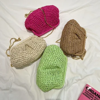 Borsa a tracolla a tracolla di design estivo Borsa a tracolla con tessitura di paglia Borsa da donna con tracolla per gnocchi Borsa da spiaggia Fashon Cloud Pouch 1