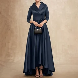 Elegant Long Mother of the Bride Dresses Satin V-Neck Floor-Length A-Line Wedding Guest Party for Women 2023 Evening Gala New