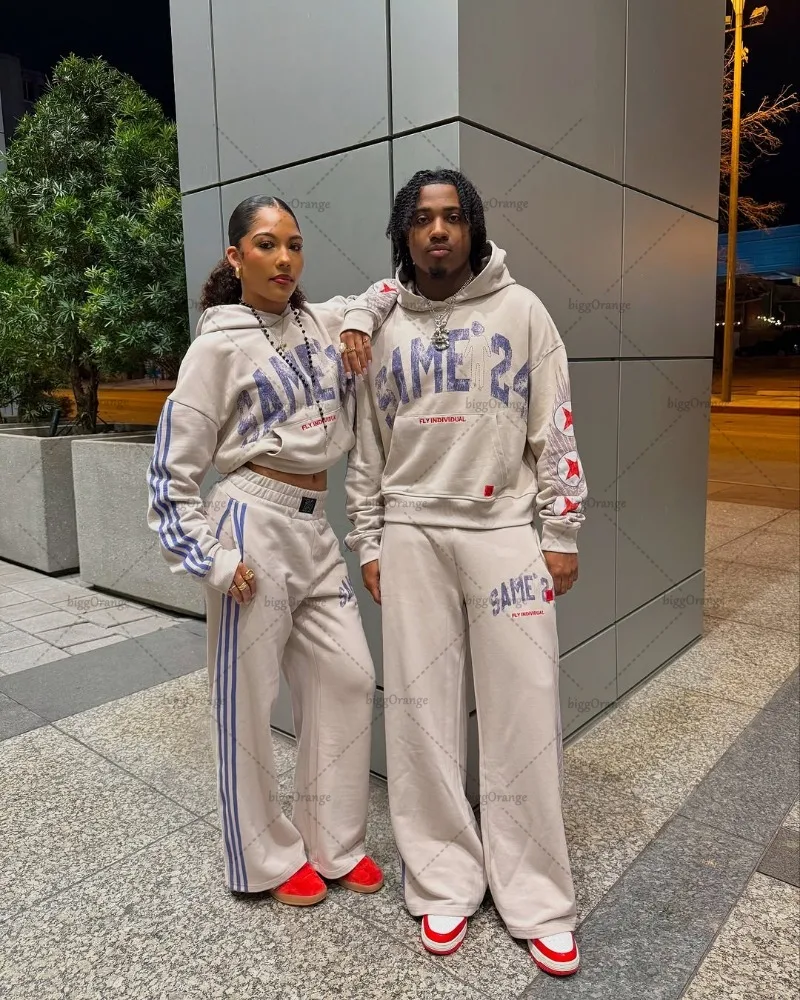 New American Couple Clothing Retro Harajuku Y2K Casual Oversized Hoodie Fashionable Versatile Straight Wide Foot Casual Pants 3