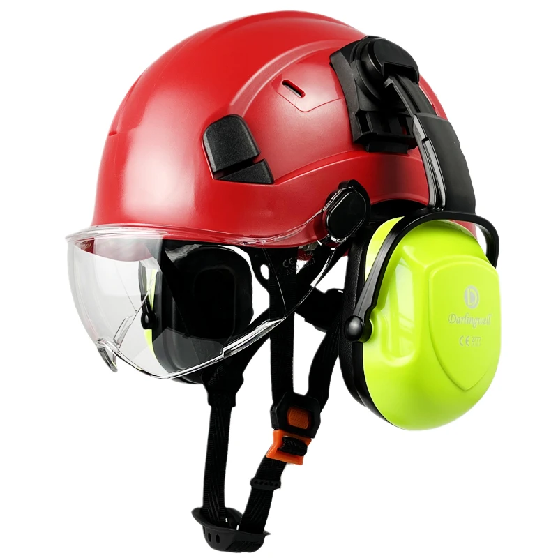 DARLINGWELL CE Construction Safety Helmet with Goggles for Engineer Visor with Earmuff, Work Cap, ABS Hard Hat, ANSI Industrial