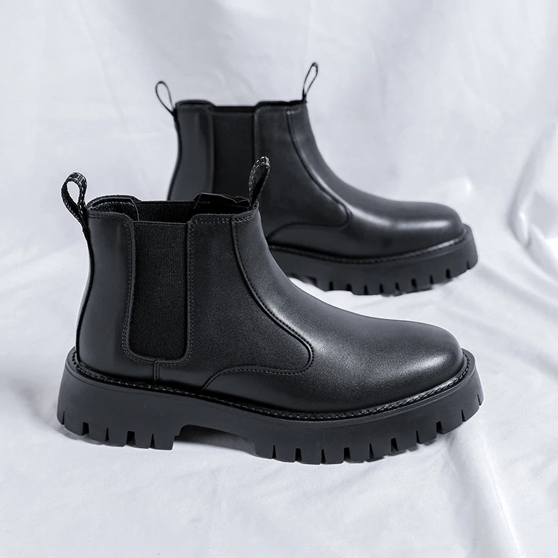 

Classic Brand Men's Leather Boots Business Shoes Men's Casual Shoes Thick Soles High Top Shoes Retro Men's Short Boots New
