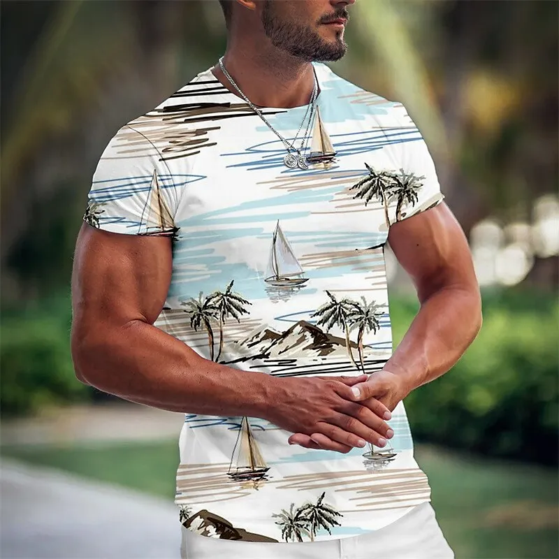 Hawaiian Beach T Shirt Coconut Tree Print Oversized Tee