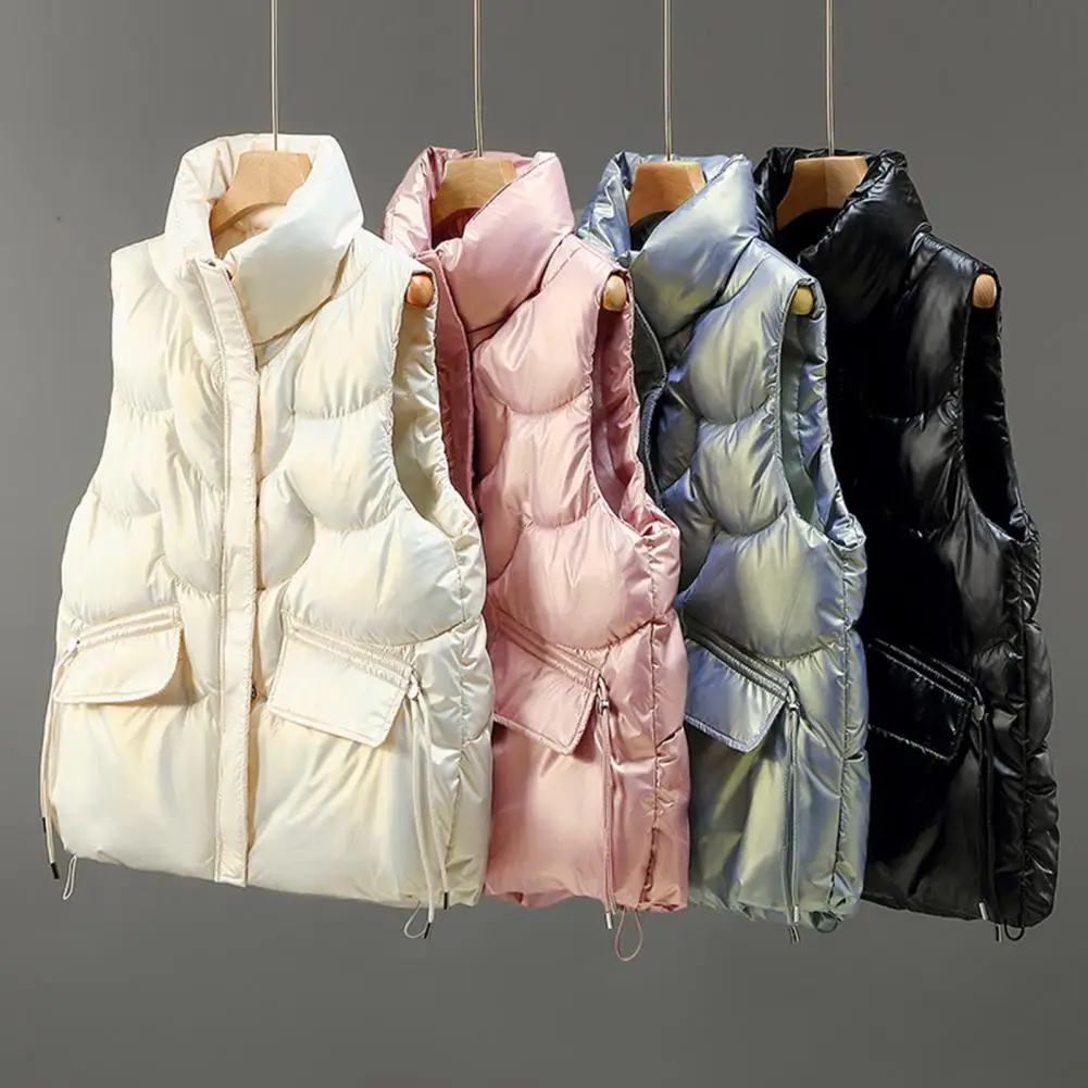 Women Cotton Vest Stand Collar Padded Flap Pocket Thick Sleeveless Keep Warm Surface Lady Winter Vest Female Clothes 2023 winter female fashion print coat loose cardigan woman patchwork vintage keep warm high street woman casual coats