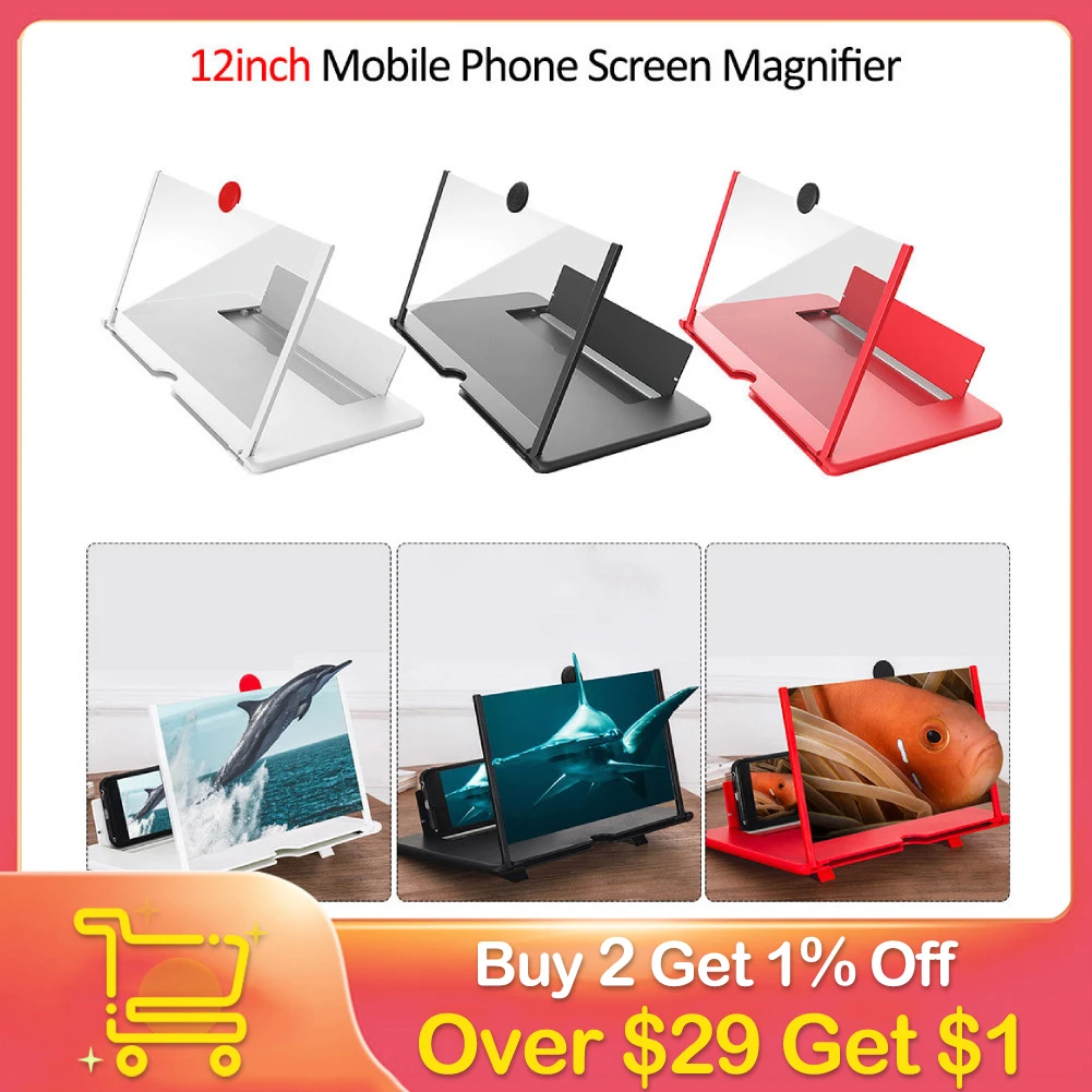 White Portable 12inch 3x Zooming Phone Screen Magnifier Holder Optical