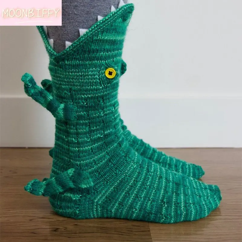 

Christmas Women Socks Slippers Keep Warm Winter Funny Shark Fish Animal Pattern Double Knitting Floor Sock Shoes for Men Women