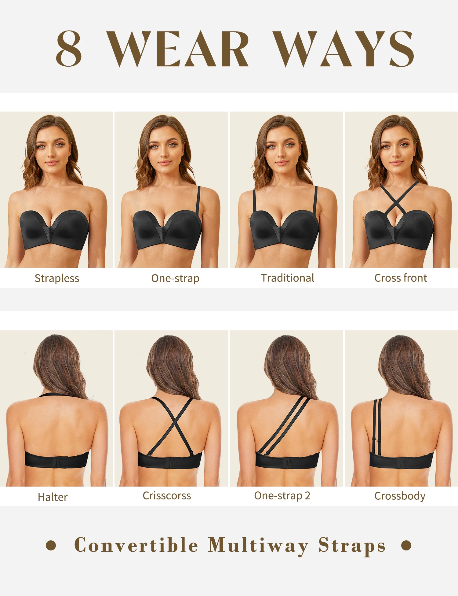 WingsLove Adjustable Strap Sexy Push Up Bra Strapless Minimizer Removable  Stick Backless Cross Belt Back - AliExpress