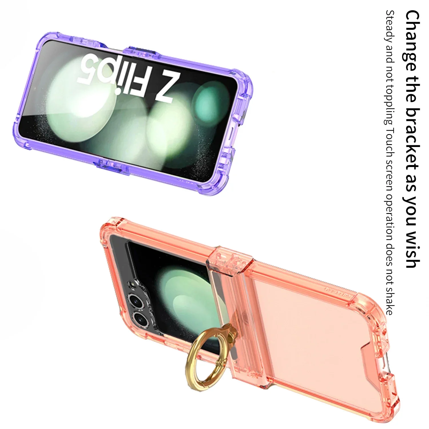 Colorful Transparent Foldable Ring Bracket Case with Shockproof Protection