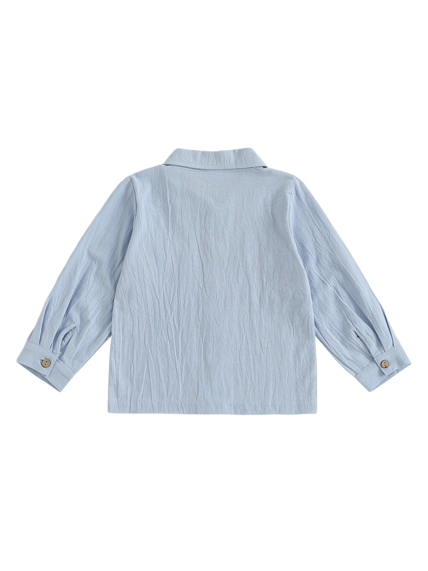 قمصان للأولاد الصغار من عمر 2 إلى 7 سنوات بلون سادة وأكمام طويلة وأزرار سفلية وطية صدر السترة للأطفال الصغار ملابس ربيع الخريف