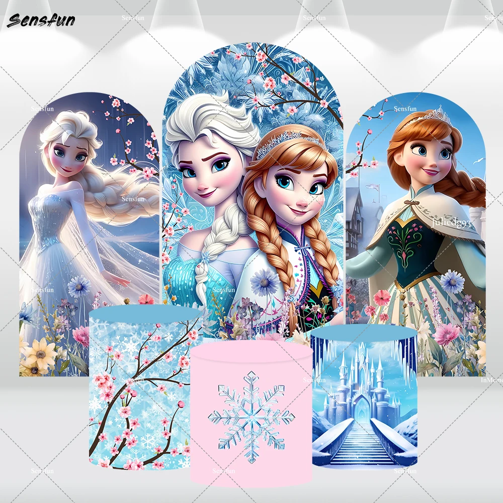 

Frozen Birthday Party Deocration Elsa Arch Backdrop Cover Wall for Stand Girls Baby Shower Flower Snowflake Cylinder Covers