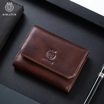 Portafoglio da uomo in vera pelle Portamonete minimalista triplo con protezione RFID Tasca portamonete con cerniera Slot per carte di credito
