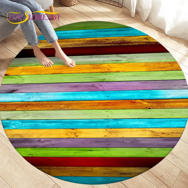 

3D Wood Grain Round Area Rug,Circle Carpet Rug for Living Room Bedroom Sofa Cloakroom Decor,Kids Play Non-slip Floor Mat,Pet Mat