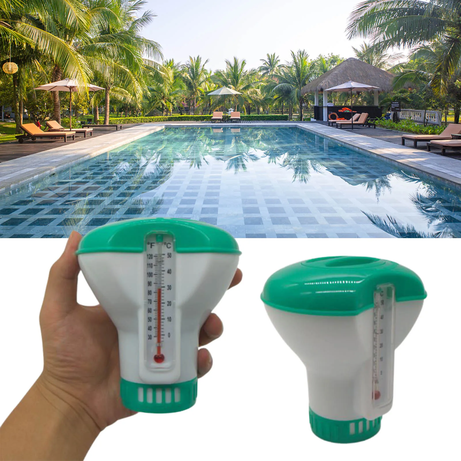 2 In 1 Floating Chlorine Dispenser And Thermometer Pool Chlorine