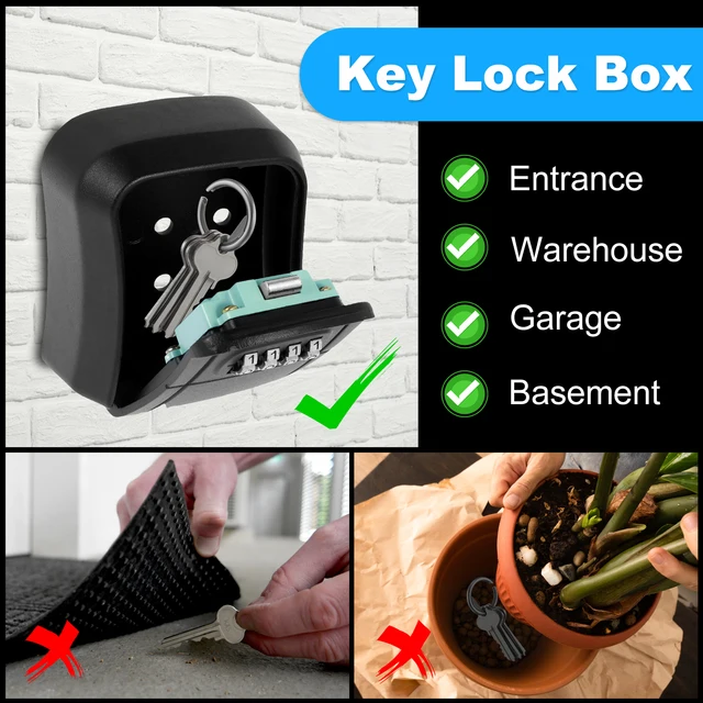 Wall Mounted Key Lock Box Resettable Code 4 Digit Combination Lock Key Safe Security Storage Box Organizer for Home Office Holds 2