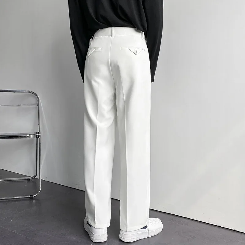 Spring Autumn Korean Style Men's Straight-leg Suit Pants Loose-fit Casual White Wide-leg Trousers Drag-ground Pants suit pants men pants