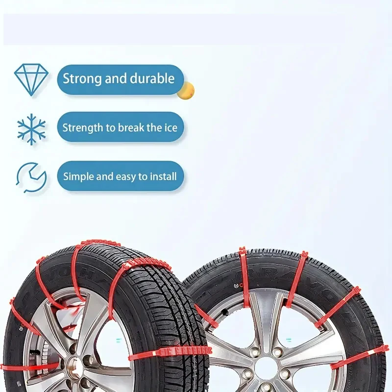 AAZRZRZ 12 pcs snow tire chain skid chain Adjustable nylon zipper tie track claw emergency strap Durable stable skid red